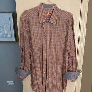 Men's Robert Graham Orange and Blue Checkered Shirt